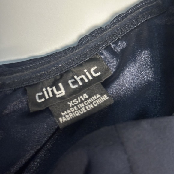 City Chic Black Size 14 Fitted Dress W/ Waist Side‎ Ruffle & High Low Hem - Picture 7 of 13